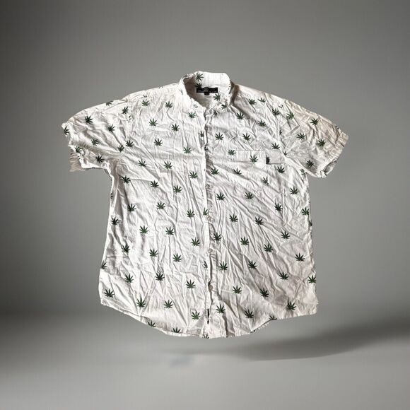 Molokai Surf Shirt Sz XL Cannabis 420 Button Down White Green Marijuana Weed - Picture 1 of 11